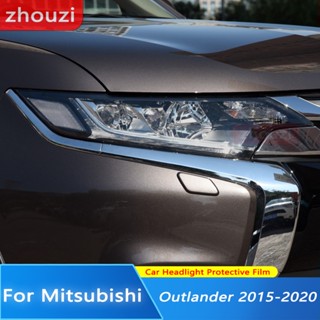 สติกเกอร์ฟิล์ม TPU ใส ป้องกันไฟหน้ารถยนต์ สีดํา สําหรับ Mitsubishi Outlander 2015-2020 2 ชิ้น