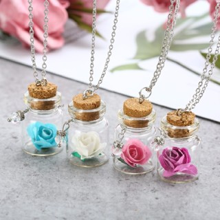 Lianli Glow In The Dark Jewelry Glowing Flower Necklace Mini Glass Wishing Bottle