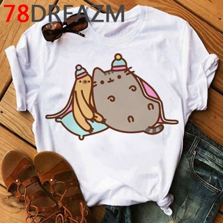 Kawaii Pusheen Cat เสื้อยืดลําลอง แขนสั้น พิมพ์ลายกราฟฟิคการ์ตูนแมวตลก แฟชั่นฤดูร้อน สําหรับสตรี