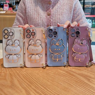 เคสโทรศัพท์มือถือ แบบนิ่ม ลายกระต่าย พร้อมสายคล้อง หรูหรา สําหรับ Realme C53 C51 C55