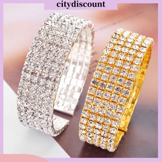 &lt;citydiscount&gt; สร้อยข้อมือ กําไลข้อมือ แบบเปิด ประดับพลอยเทียมใส 5 แถว สําหรับผู้หญิง เจ้าสาว