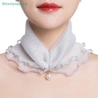 [Beautyupyang] ผ้าคลุมฮิญาบ ผ้าชีฟอง คอสี่เหลี่ยม ขนาดเล็ก แต่งลูกไม้ สีทอง