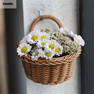 【DREAMLIFE】Storage Basket Portable With Handle Brown Imitation Rattan Wall Hanging Basket