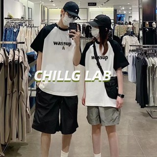 CHILLG LAB เสื้อยืดคู่รักรุ่นฤดูร้อนเรียบง่ายพิมพ์แฟชั่นแบรนด์อินเทรนด์แขนสั้นอินเทรนด์คอกลมทุกคู่ชายวัยรุ่นยอดนิยมมาตรฐานอินเทรนด์ใหม่