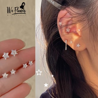 We Flower ชุดต่างหูสตั๊ด เงิน s925 จี้รูปดาว เรขาคณิต ประดับเพทาย 4 5 6 มม. หรูหรา เครื่องประดับ สําหรับผู้หญิง