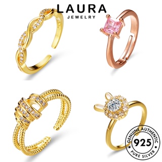 Laura Jewelry แหวนเงินโมอิส 925 สีทอง เรียบง่าย เครื่องประดับ สําหรับผู้หญิง M074