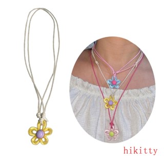 Hik สร้อยคอโชคเกอร์ จี้ดอกไม้ แบบกลวง ดึงเชือก เครื่องประดับ วัสดุผ้า
