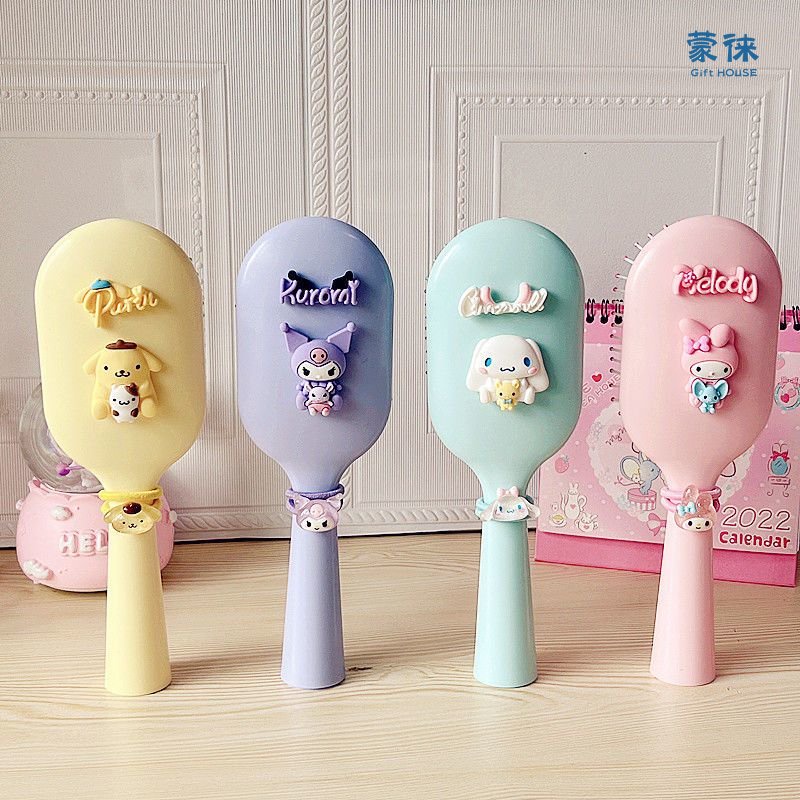 Sanrio Cinnamoroll Kuromi หวีนวด การ์ตูนใหม่ สามมิติ ถุงลมนิรภัย หวีป้องกันไฟฟ้าสถิตย์ สร้างสรรค์ DIY หวีแต่งหน้า แบบพกพา