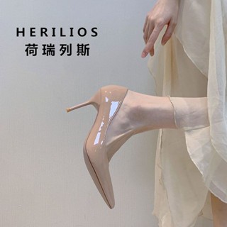 Herilios Gentle Style~ รองเท้าส้นสูง หนังนิ่ม หัวแหลม สีนู้ด แฟชั่นฤดูร้อน 2023