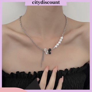 &lt;citydiscount&gt; สร้อยคอ จี้ผีเสื้อ ประดับมุกเทียม ไม่สมมาตร เครื่องประดับ สําหรับผู้หญิง