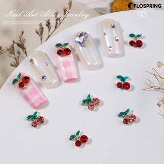 Flospring อุปกรณ์ตกแต่งเล็บ พลอยเทียม แวววาว ลายเชอร์รี่ สามมิติ DIY 10 ชิ้น