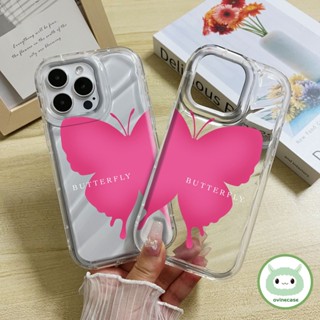 เคสโทรศัพท์มือถือ TPU นิ่ม แบบใส กันกระแทก ลายผีเสื้อ สีชมพู สําหรับ Iphone X XS XR XsMax IP 7 8 Plus 11 Pro Max 12 13 14 Pro Max