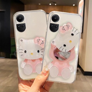 ใหม่ เคสโทรศัพท์มือถือ ซิลิโคนนิ่ม TPU ใส บางมาก ลาย KITTY พร้อมกระจก สําหรับ Oppo Reno10 Pro Reno 10 Pro+ 5G 2023 Reno10Pro+