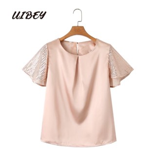 Uibey เสื้อคอกลม จีบรอบ ปักเลื่อม รัดรูป 5067