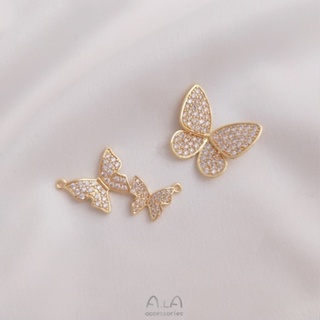 จี้สร้อยคอโซ่ รูปผีเสื้อ ประดับเพทาย ทอง 14K แฮนด์เมด diy