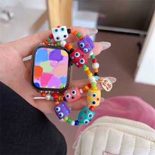 สายนาฬิกาข้อมือ แบบยืดหยุ่น ประดับลูกปัด ลายมอนสเตอร์ สีรุ้ง สําหรับ Apple Watch 41 มม. 38 มม. 40 มม. 45 มม. 42 มม. 44 มม. Ultra 49 มม. iWatch 8 7 SE 6 5 4 3 2
