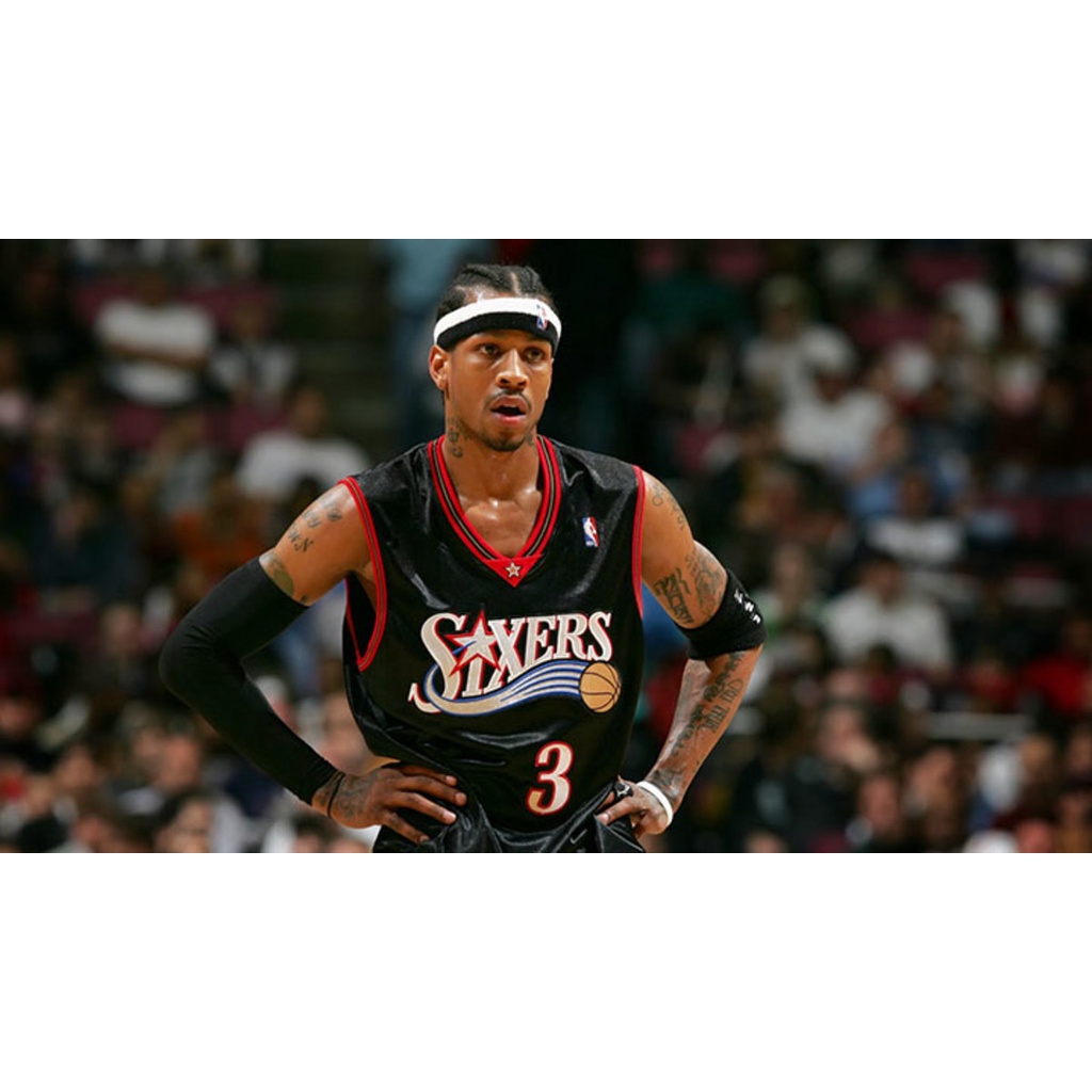 Basketball JERSEY Philadelphia 76ers Allen Iverson เสื้อแจ็กเก็ตไม้เนื้อแข็ง สีดํา คลาสสิก ฟรีที่ปรั