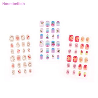 Hoe&gt; เล็บปลอม แบบกด ลายการ์ตูนน่ารัก สีสันสดใส สําหรับเด็กผู้หญิง 24 ชิ้น