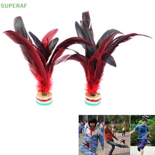 Superaf ลูกขนไก่ แฟนซี สีสันสดใส สไตล์จีน 2 ชิ้น สําหรับออกกําลังกาย เพื่อความบันเทิง ขายดี