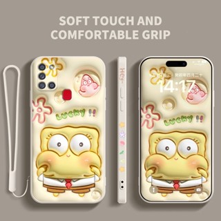 Ybd เคสโทรศัพท์มือถือ ซิลิโคน ลายการ์ตูนน่ารัก มีลายด้านข้าง และสายคล้อง สําหรับ Samsung Galaxy A21S