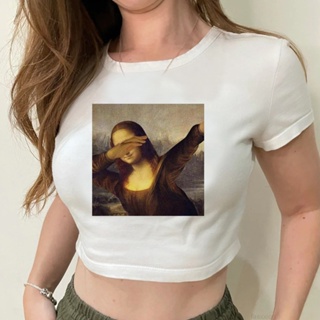 เสื้อครอปท็อป ลายกราฟฟิค Mona Lisa สไตล์วินเทจ 90s สําหรับผู้หญิง