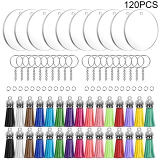 120pcs Lightweight Tassels Beautiful Pendant For DIY Vinyl Earring Girl Lobster Clasp Clear Round Acrylic Keychain Blank