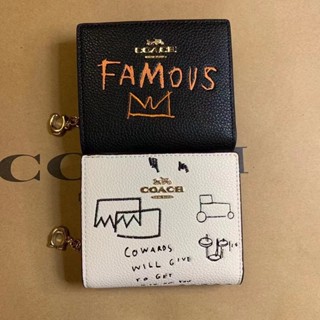 X Jean Michel Basquiat Snap Wallet C5614 C5587 กระเป๋าสตางค์ผู้หญิง COAC H กระเป๋าสตางค์สั้น กระเป๋าใส่เหรียญ กระเป๋าส