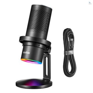 {fash} Godox EM68X ไมโครโฟนคอนเดนเซอร์ USB พร้อมไฟ RGB 4 รูปแบบ APP ควบคุมผ่านแอพ ตรวจสอบแบบเรียลไทม์ เสียบแล้วใช้งานได้เลย พร้อมเมาท์กันกระแทก