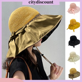 &lt;citydiscount&gt; หมวกปีกกว้าง ป้องกันแดด ระบายอากาศ ป้องกันรังสียูวี ประดับโบว์ ขนาดใหญ่ เหมาะกับฤดูร้อน สไตล์ชาวประมง สําหรับผู้หญิง