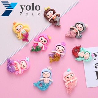 Yolo กิ๊บติดผมเรซิ่น รูปนางเงือก แต่งกลิตเตอร์ ขนาดเล็ก หลากสี 10 ชิ้น