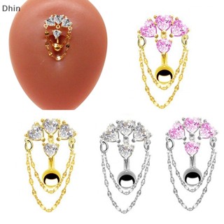 [Dhin] Stainless steel Heart Shape Inverted Belly Button Rings Embedded Zircon Sexy Navel Ring  Belly  Body Jewelry COD