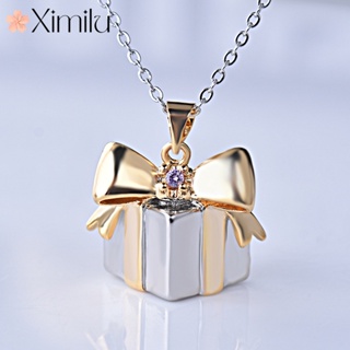 ♥ เครื่องประดับ สร้อยคอทอง 18k จี้โบว์ ประดับเพชร เหมาะกับของขวัญคริสต์มาส แบบสร้างสรรค์ สําหรับผู้หญิง