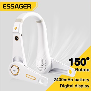 Essager พัดลมคล้องคอ ขนาดเล็ก 2400mAh ความเร็ว 5 ระดับ พร้อมจอแสดงผลดิจิทัล พัดลม USB แบบพกพา สําหรับเล่นกีฬากลางแจ้ง ฤดูร้อน