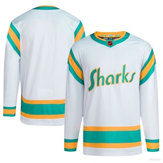 Yp2 NHL เสื้อยืดแขนยาว ลาย San Jose Sharks Jersey สีขาว สไตล์เรโทร พลัสไซซ์ PY2