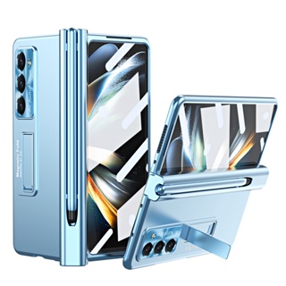 เคสโทรศัพท์มือถือหนัง แบบฝาพับ พร้อมช่องใส่ปากกา และฟิล์มกระจกด้านหน้า สําหรับ Samsung Galaxy Z Fold 3 Z Fold 4 Z Fold 5 5G