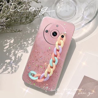 เคสป้องกันโทรศัพท์มือถือ TPU ใส แบบนิ่ม ประดับเลื่อม พร้อมสายคล้อง สีรุ้ง สําหรับ Realme 11 Pro+ Pro Plus 5G 4G REALME11PRO