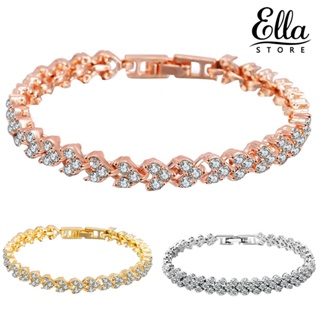 Ellastore123 สร้อยข้อมือกําไลข้อมือ ฝังพลอยเทียม เครื่องประดับแฟชั่นสตรี งานแต่งงาน ปาร์ตี้ ของขวัญ