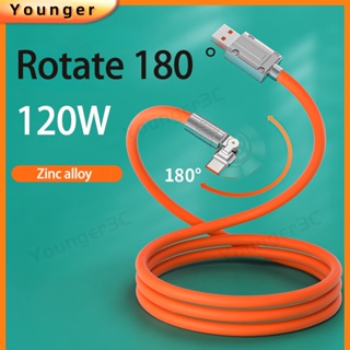 มาการอง 120W 180°สายชาร์จ โลหะผสมสังกะสี 6A แบบหมุนได้ สําหรับ ios Type C Micro