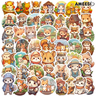 Ameesi สติกเกอร์ไวนิล ลายการ์ตูนสัตว์ แมว กระต่าย แกะ เม่น กันน้ํา สําหรับติดตกแต่งขวดน้ํา สเก็ตบอร์ด แล็ปท็อป กระเป๋าเดินทาง 50 ชิ้น