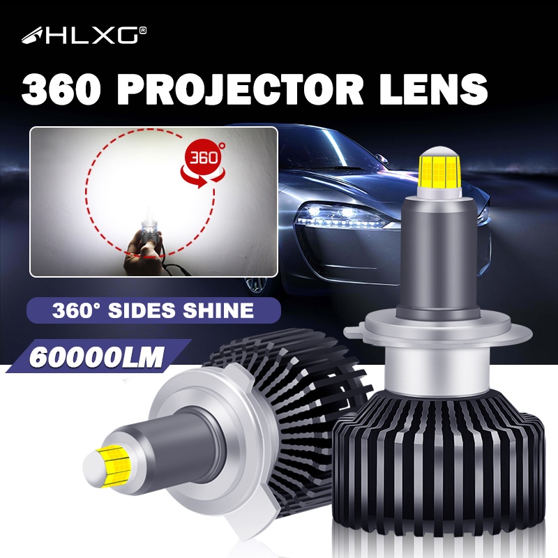 【สว่างมาก】HLXG หลอดไฟเทอร์โบอัตโนมัติ 360 Turbo CSP H7 LED canbus 9012 H8 D4S D4R D2S D2R h11 H1 LED 9005 9006 HB3 HB4 ไฟหน้า 12V 6000K 4300K 60000LM ไฟ LED 2 ดวง