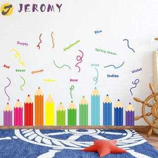 Jeromy สติกเกอร์ดินสอสีรุ้ง ลายการ์ตูนภาษาอังกฤษ กันน้ํา มีกาวในตัว เรียบง่าย สําหรับติดตกแต่งห้องเด็ก