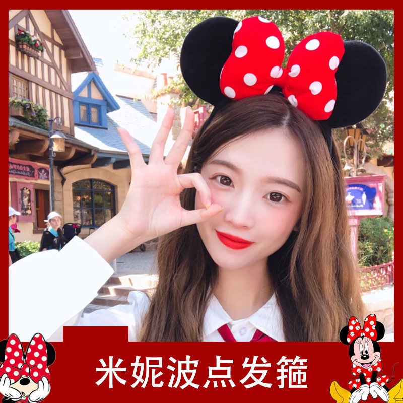 ที่คาดผม ผ้าตาข่าย ลายจุด มิกกี้ มินนี่เมาส์ ประดับโบว์ ขนาดใหญ่ สีชมพู เครื่องประดับ สําหรับผู้หญิง