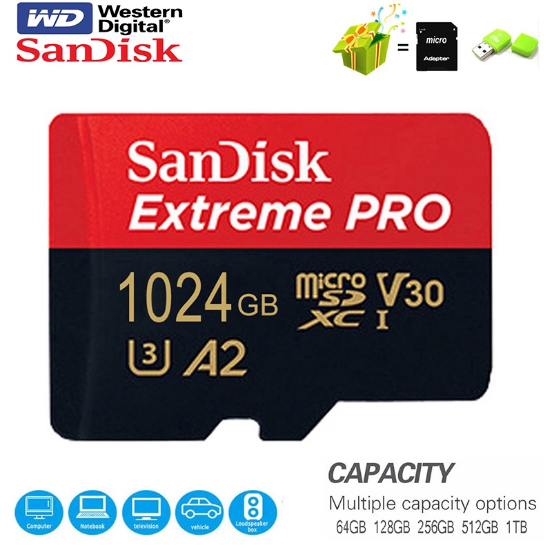 Extreme PRO การ์ดหน่วยความจํา microsd 256GB UHS-I 512GB 1TB 64GB การ์ด TF 200MB/s Class10 U3 V30 A2