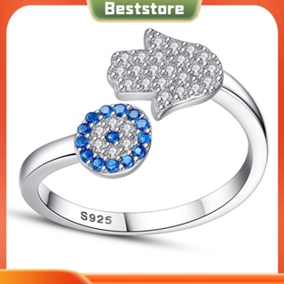 Beststore|  เครื่องประดับผู้หญิง แหวนแฟชั่น ลายดอกไม้ Hamsa ฝังพลอยเทียม