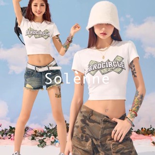 Solenne  เสื้อครอป เสื้อยืดผู้หญิง ครอป baby tee สาวเรโทร 2023 NEW Style ทันสมัย Beautiful Comfortable คุณภาพสูง A29J1AV 36Z230909