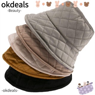 OKDEALS หมวกบักเก็ต ผ้ากํามะหยี่ แบบหนา ลายสก๊อต ให้ความอบอุ่น สําหรับผู้หญิง