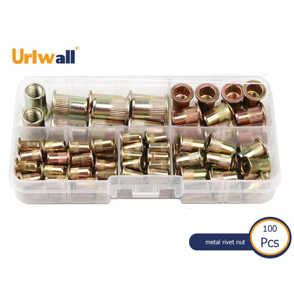 Urlwall 100PCS เหล็กคาร์บอน/อลูมิเนียม Home ฮาร์ดแวร์ซ่อม Rivet Nuts ชุด M3 M4 M5 M6 M8 แบน Countersunk หัวเกลียว Rivet ใส่ Nutsert หมวก Rivet ถั่ว