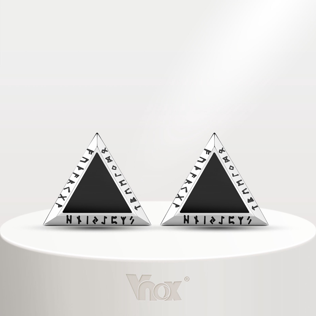Vnox ต่างหูสัญลักษณ์ไวกิ้ง สเตนเลส ทรงสามเหลี่ยม สีดํา เครื่องประดับ สําหรับผู้ชาย