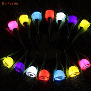 [BaiPester] หลอดไฟ LED รูปดอกทิวลิป พลังงานแสงอาทิตย์ กันน้ํา สําหรับตกแต่งสวน สนามหญ้า 1 ชิ้น