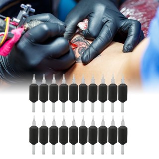 DAZA 20pcs Tattoo Hand Tube 25mm 5RT เครื่องสักซิลิโคนน้ำหนักเบาแบบใช้แล้วทิ้งที่จับสีดำ